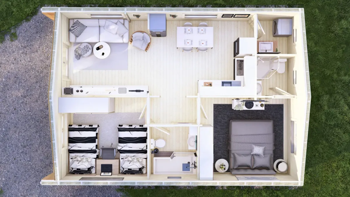 Two Bedroom D Log Cabin 6.5m x 9.6m photo 2