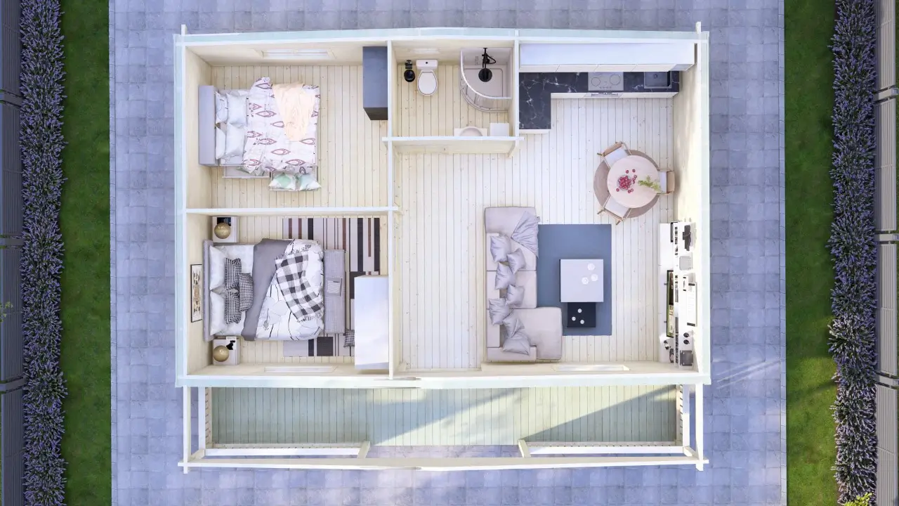 Two Bed C Log Cabin 9.0m x 7.4m